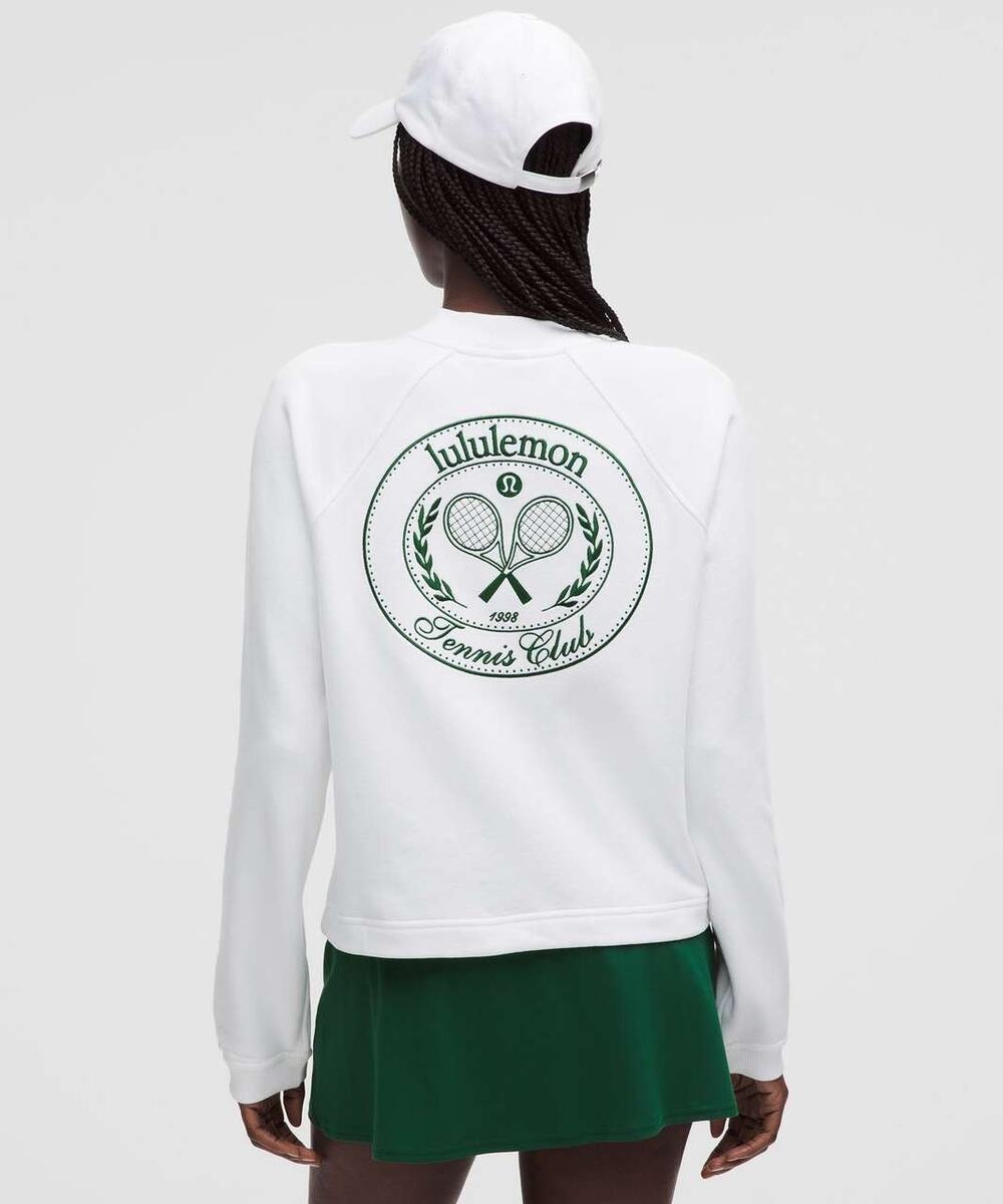 Lululemon Cotton French Terry Crewneck Pullover *Tennis Club White Green Medium